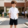 thumbnail image 7 of OGLCCG Boys School Uniform Set Short Sleeve Button Down Shirt and Shorts Classic Formal Kids 2 Piece Outfit for School 3-14 Years, 7 of 7