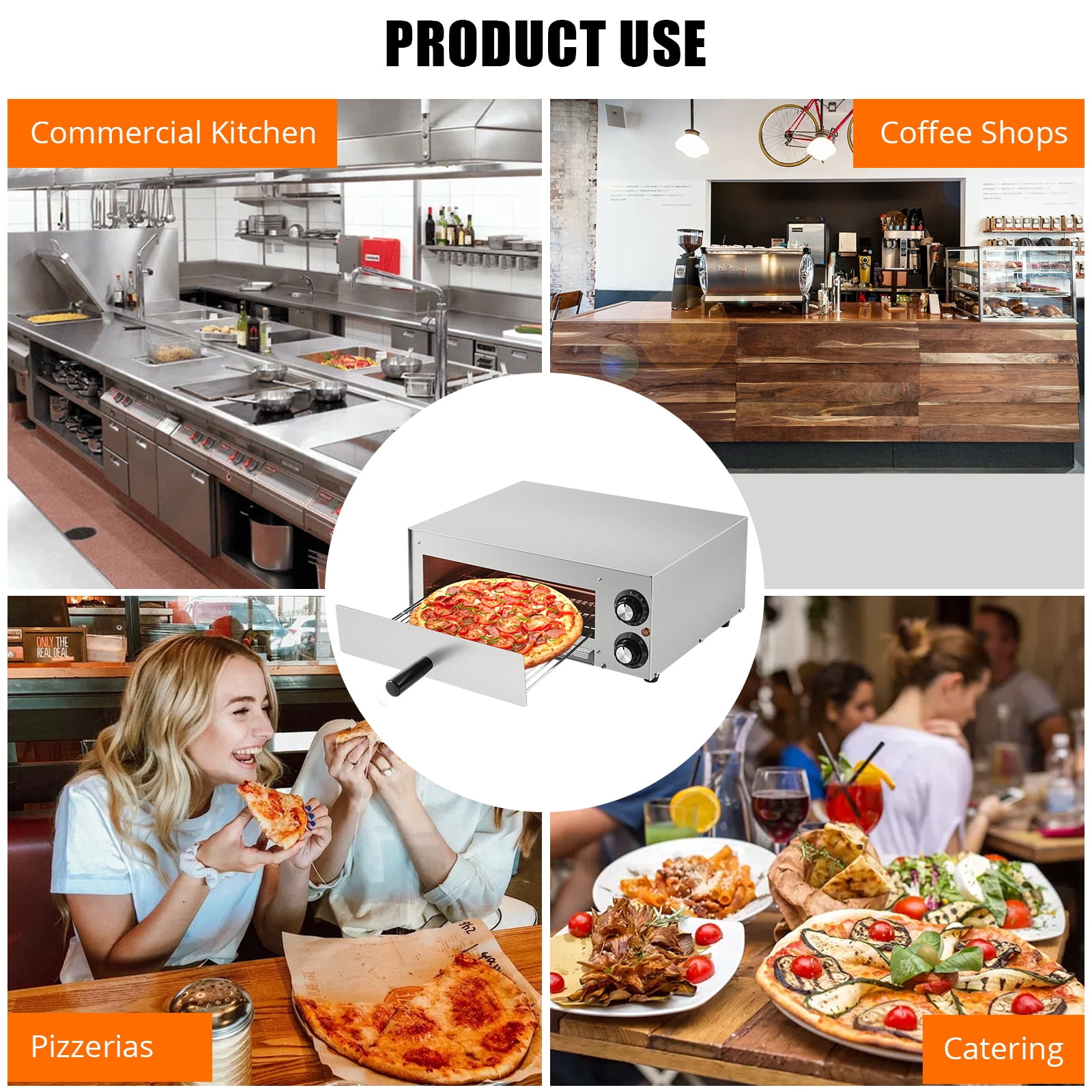 Kojooin Home Countertop Electric Pizza Oven, Made Of Stainless Steel, with Pizza Stone, Adjustable Timer/Temperature, Suitable for Home Kitchens and Food Carts