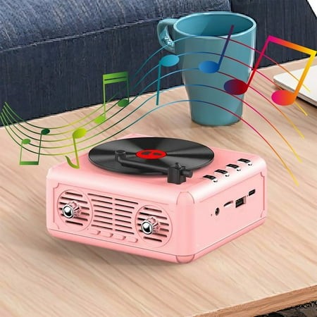 Oxodoi Retro Bluetooth Record Player Speaker Mini Portable Wireless Subwoofer with Card Slot