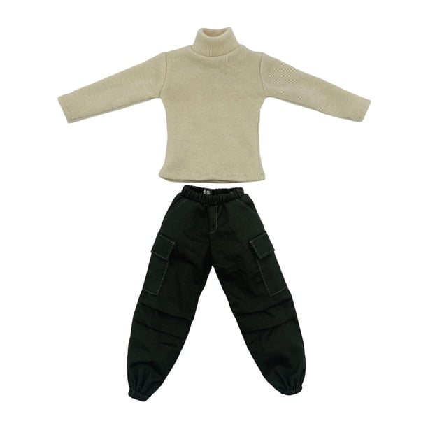 Suéter de cuello alto y pantalones cargo para hombre de 12 pulgadas (escala 1:6) Beige