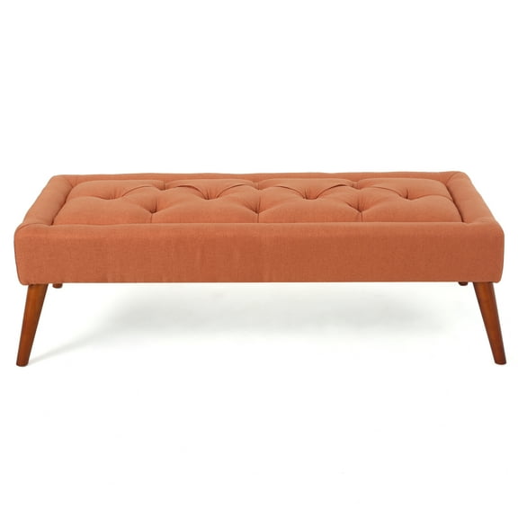 Noble House Mayflower Fabric Tuft Top Ottoman, Orange