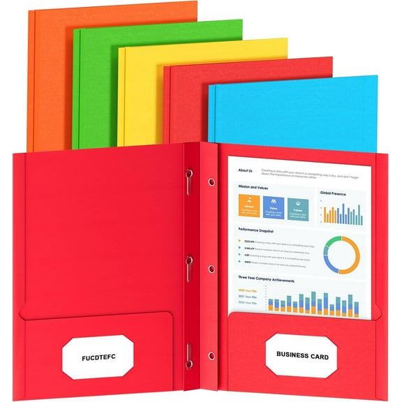 2 Pocket Folders with Prongs, 5 Pack Paper Folders with Pockets and Prongs, File Folders with Fers, Heavy Duty Two Pocket 3 Prong Folders for Office School Letter Size, 5 Bright Color