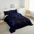 thumbnail image 3 of Black Dark Blue Honeycomb Comforter Set Neon Hexagon Bedding Comforter Sets Geometric Beehive Quilt King Size,Abstract Line Art Duvet Insert Modern Geometry Room Decor, 3 of 5
