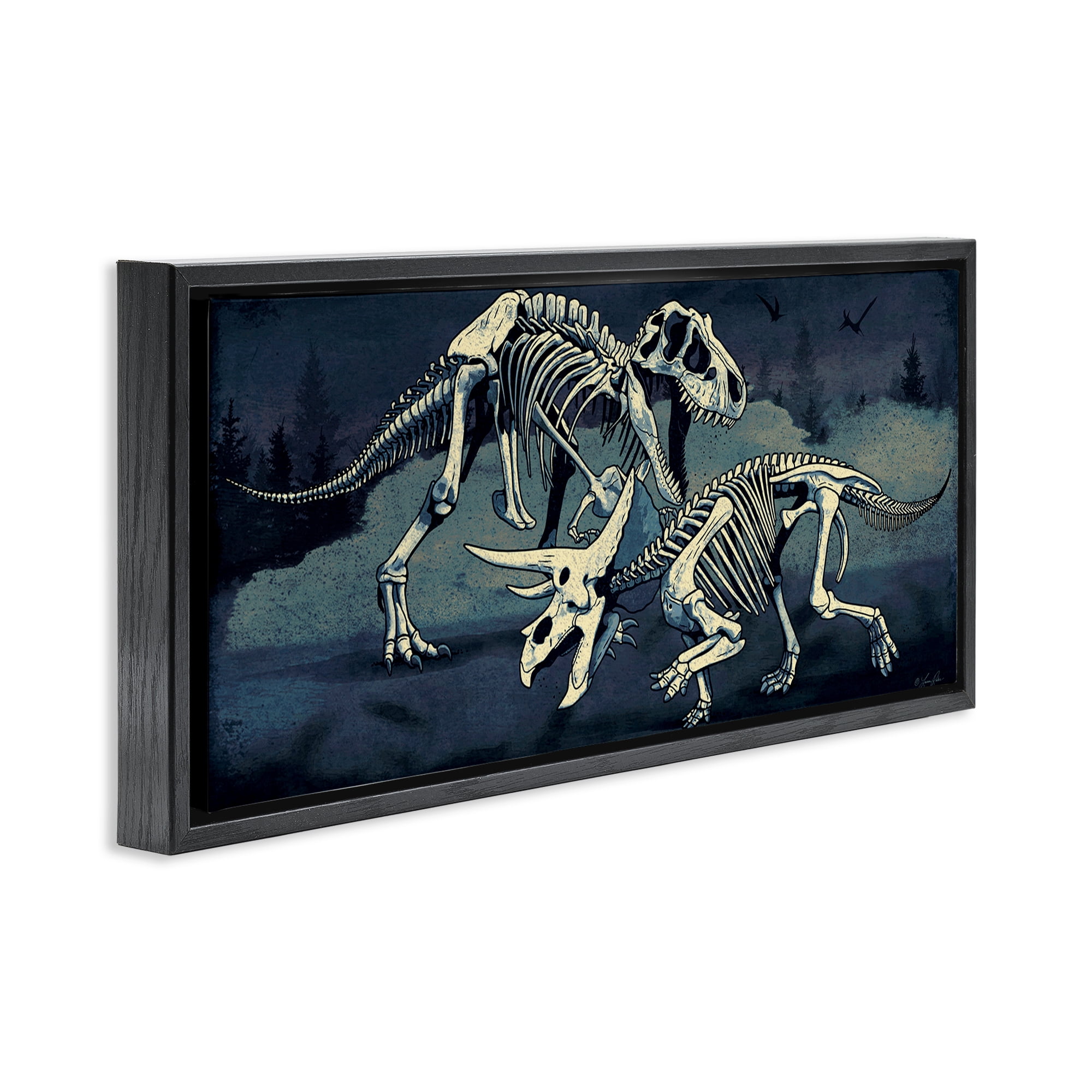 Stupell Industries Dinosaur Skeletons Duo Animals Painting Black Floater Framed Canvas Art Print Wall Art, 31 x 14