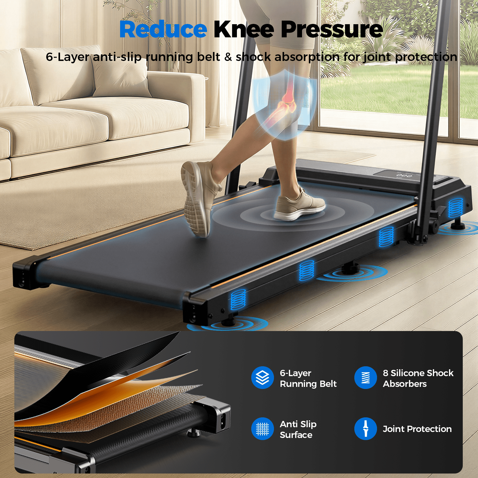 Treadmill with Handles, Small Treadmills Home, Portable Electric Treadmills for Home 300 lbs Capacity,Walking Pad Treadmill