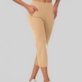 thumbnail image 2 of Riforla Womens Leggings with Pocket Yoga Pants Work Dressy Solid Color Slim Knit Capris Pull on Elastic High Waisted Women's Pants Beige L, 2 of 6