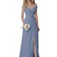 thumbnail image 4 of Vestido de noche de gasa sin mangas con cuello redondo, vestido de dama de honor de cintura delgada, vestido de Temperamnet sólido, vestido de fiesta de graduación, 4 of 5