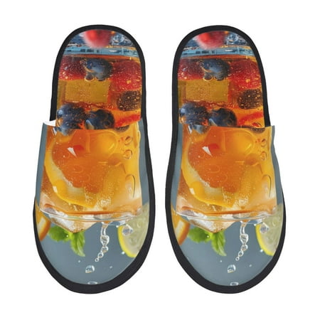 

Fuzoiu Refreshing Fruit Infused Drinks Print Unisex Furry Slippers Plush Indoor Shoes Trendy House Slippers Anti-Skid EVA Sole House Shoes for Home Office and Travel -Large