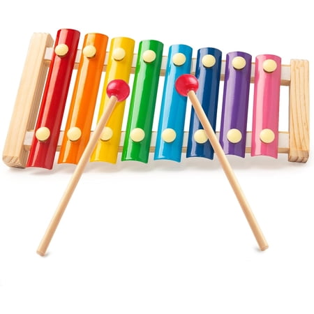 Xylophone for Toddlers 8 Note Diatonic Wooden Musical Instrument Toy with 2 Mallets Preschool Educational Learning Toy for Baby Boys and Girls