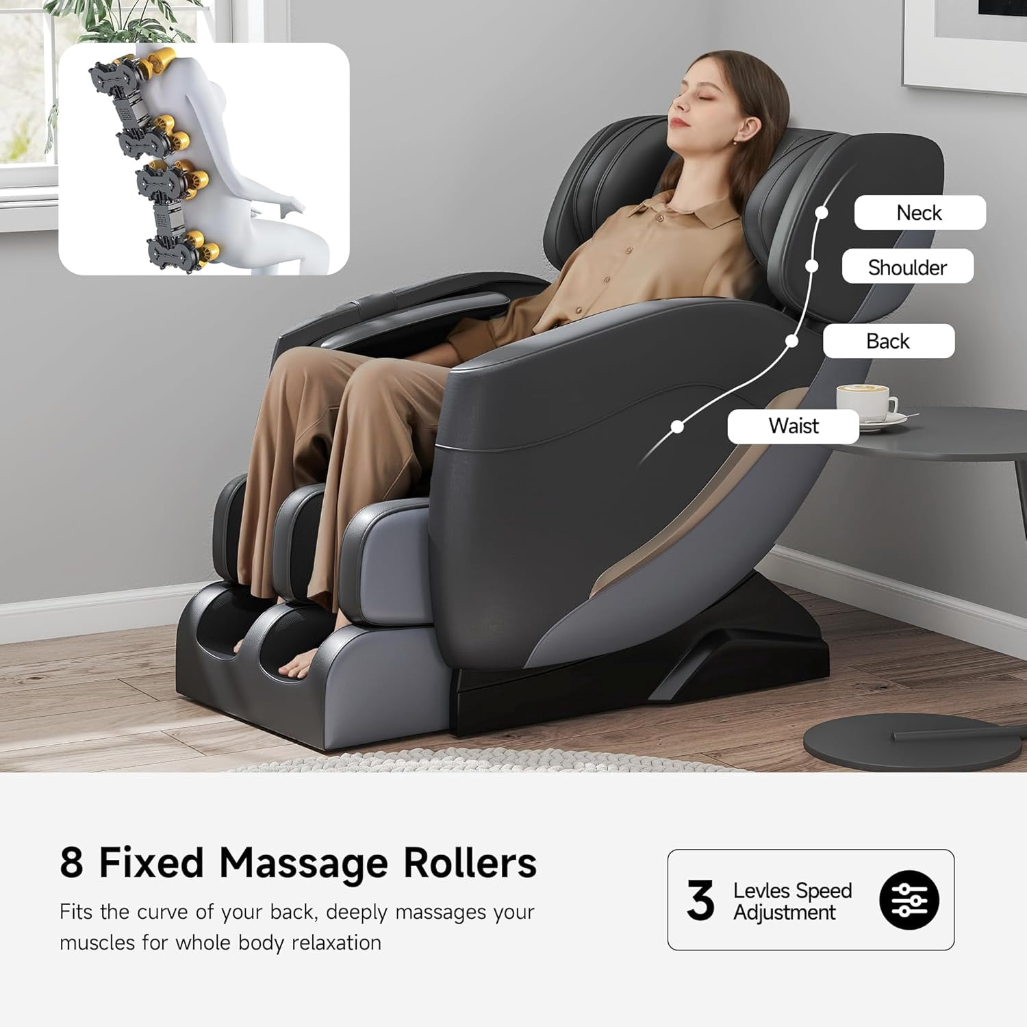 Real Relax Full Body Electric Zero Gravity Shiatsu Massage Chair with Bluetooth Heating and Foot Roller for Home and Office, Black