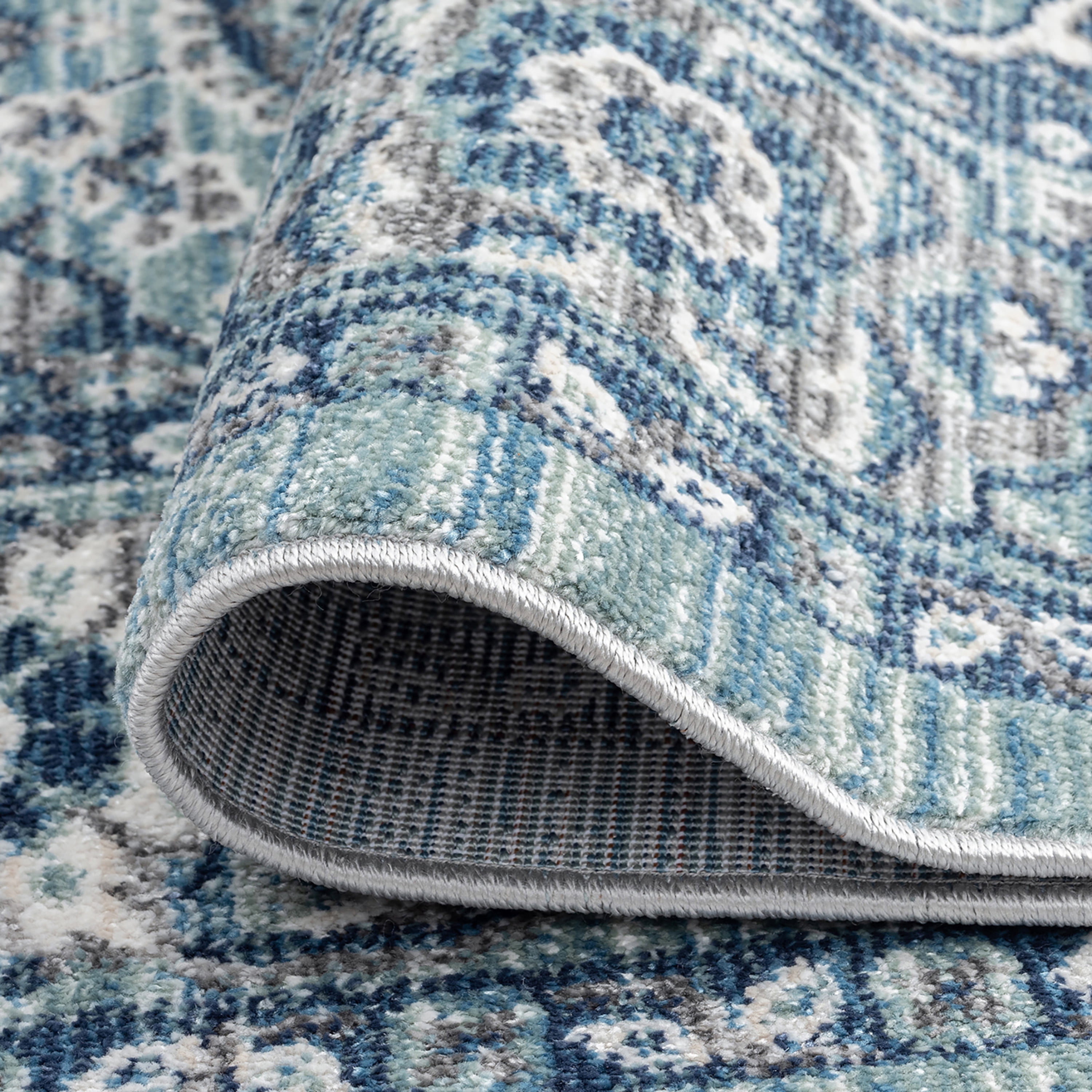 Transitional 2x8 Area Rug (2'3'' x 7'7'') Oriental Navy, Cream Indoor Runner Easy to Clean