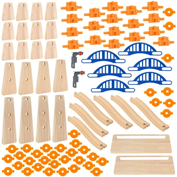 Set de construcción de vías férreas de madera ORBRIUM Build & Play, 90 unidades