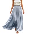 thumbnail image 2 of IUYRTFE Women's Solid Color Maxi Skirt Flowy Sheer Fabric Elastic Waist Long Casual Skirt, 2 of 7
