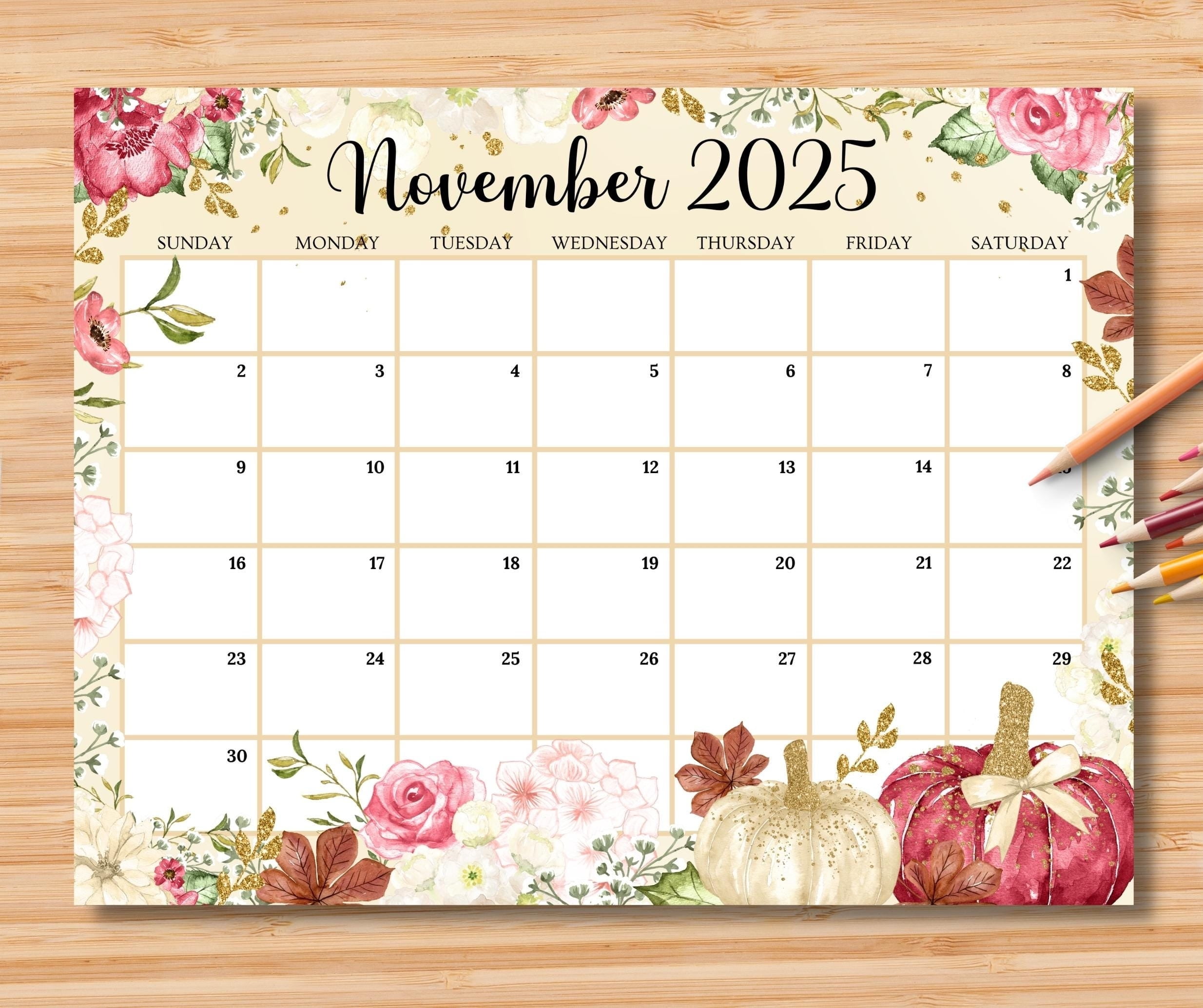 DIGITAL DOWNLOAD November 2025 Calendar, Harvest Thanksgiving Planner, Cozy  Autumn Printable Monthly Calendar NO PHYSICAL PRODUCT - Walmart.com, image size:2468x2069