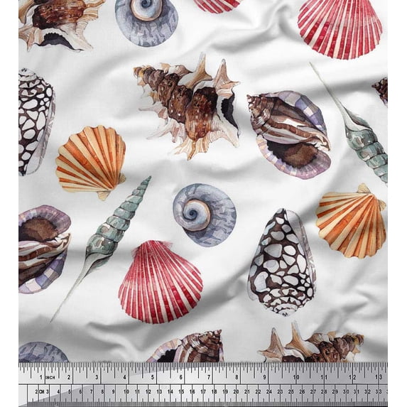 Soimoi Moss Georgette Fabric Colorful Shells Ocean Print Sewing Fabric Yard 42 Inch Wide