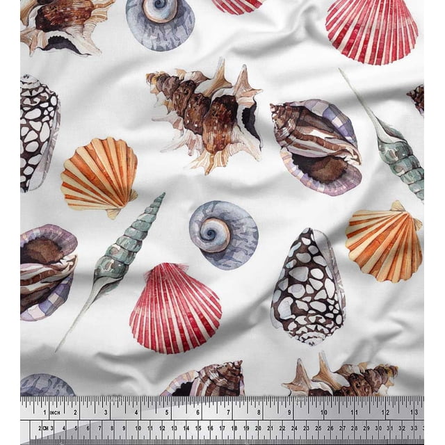 Soimoi Modal Satin Fabric Colorful Shells Ocean Fabric Prints By Yard 42 Inch Wide
