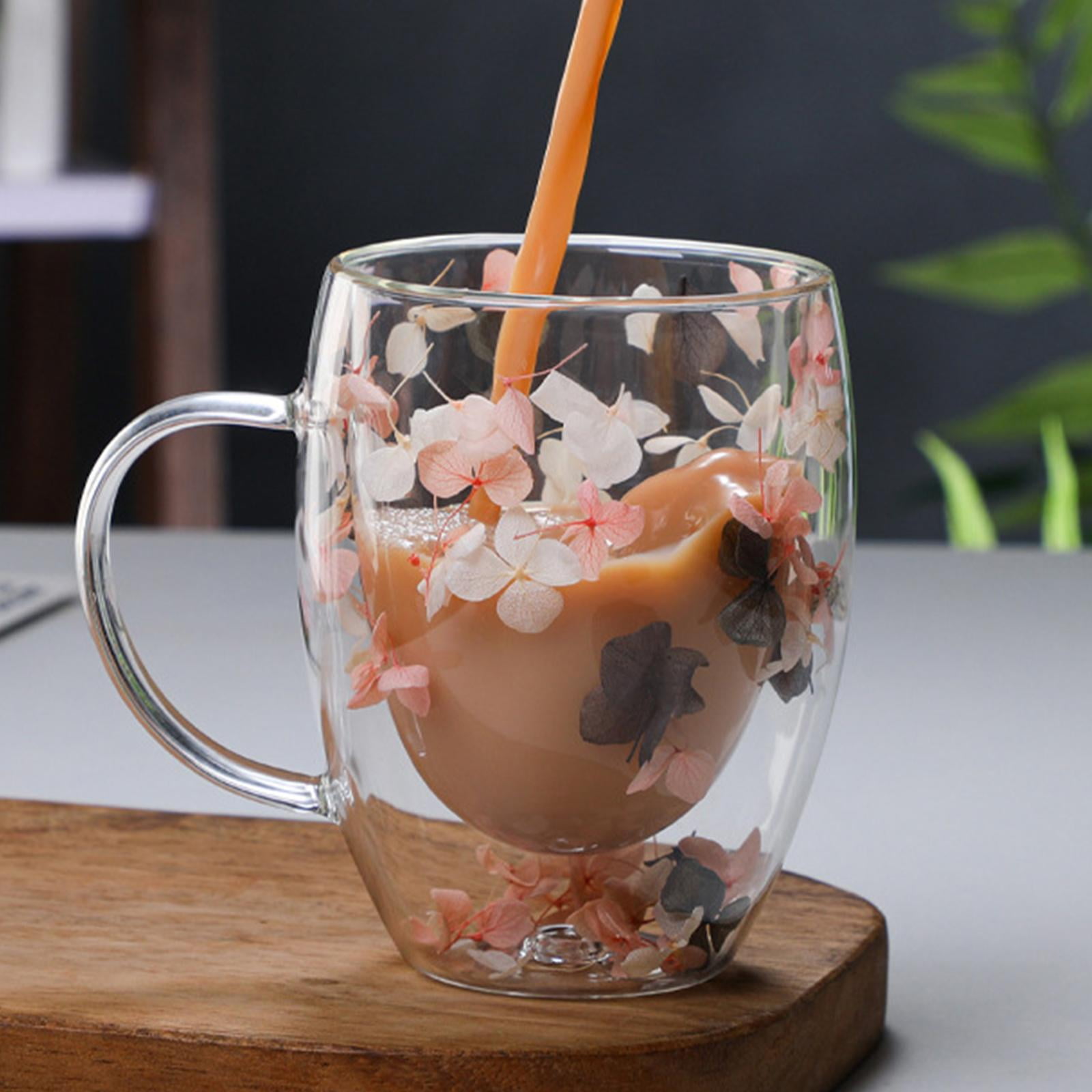 Double Walled Glass Cup Cappuccino Cups with Handle Heat Resistant Insulated Clear Glass Mug Tea Mug Espresso Cups for Tea Beverage Style B