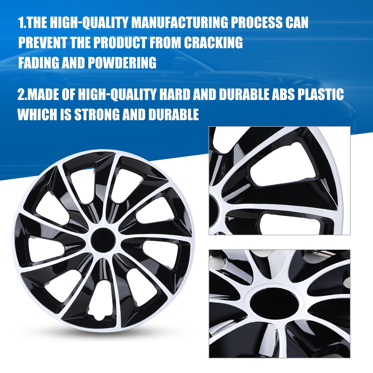 17" Set of 4 Wheel Covers Snap on Hubcaps Full Hub Caps Fit R17 Tire & Steel Rim-White Lacquer & Black Lacquer