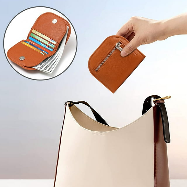 HaoXun Semicircle Mini Women's Leather Wallet Keychain with Lock Clasp - Solid Color Coin Purse and Multi-Slot Card Holder for Everyday Use, Secure Money Storage, and Fashion Accessory