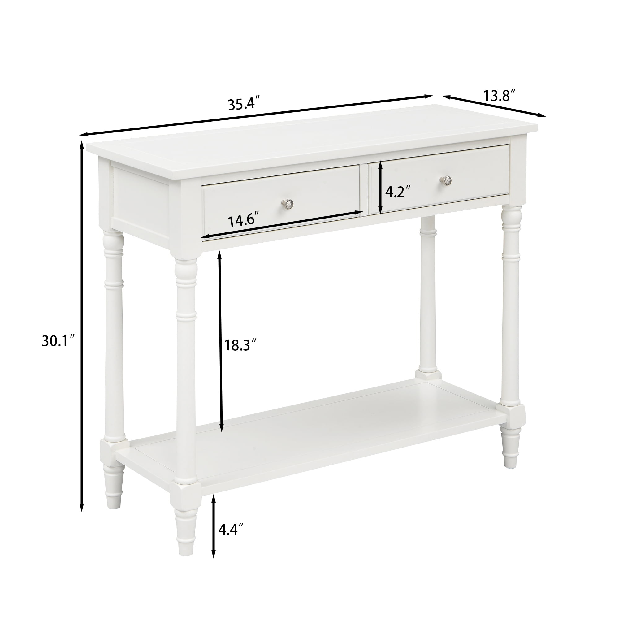 JESONVID Solid Wood Console Table with 2 Drawers, 2-Tier 35.4" X 30" Accent Sofa Table with Multilayer Storage Shelf Rustic Hall Entryway Tables for Living Room Home Office-White