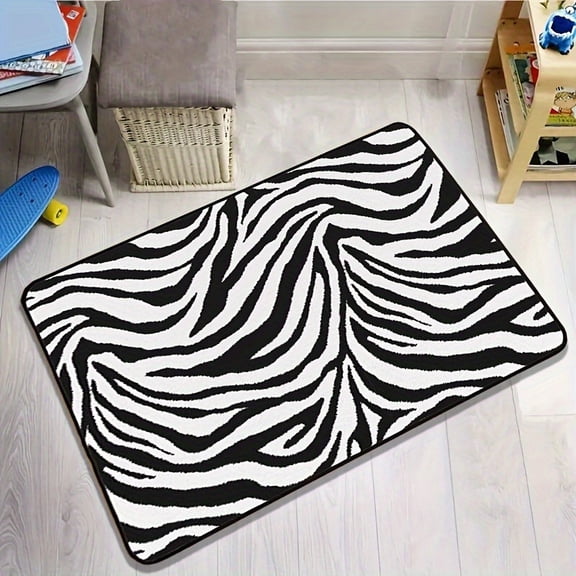 Zebra Stripe Print Flannel Floor Mat Non Slip Washable Rug Home Decor