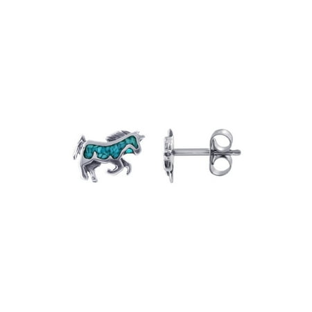 - Gem Avenue 925 Sterling Silver Turquoise Unicorn Stud Earrings Southwestern Style with Post Back Findings