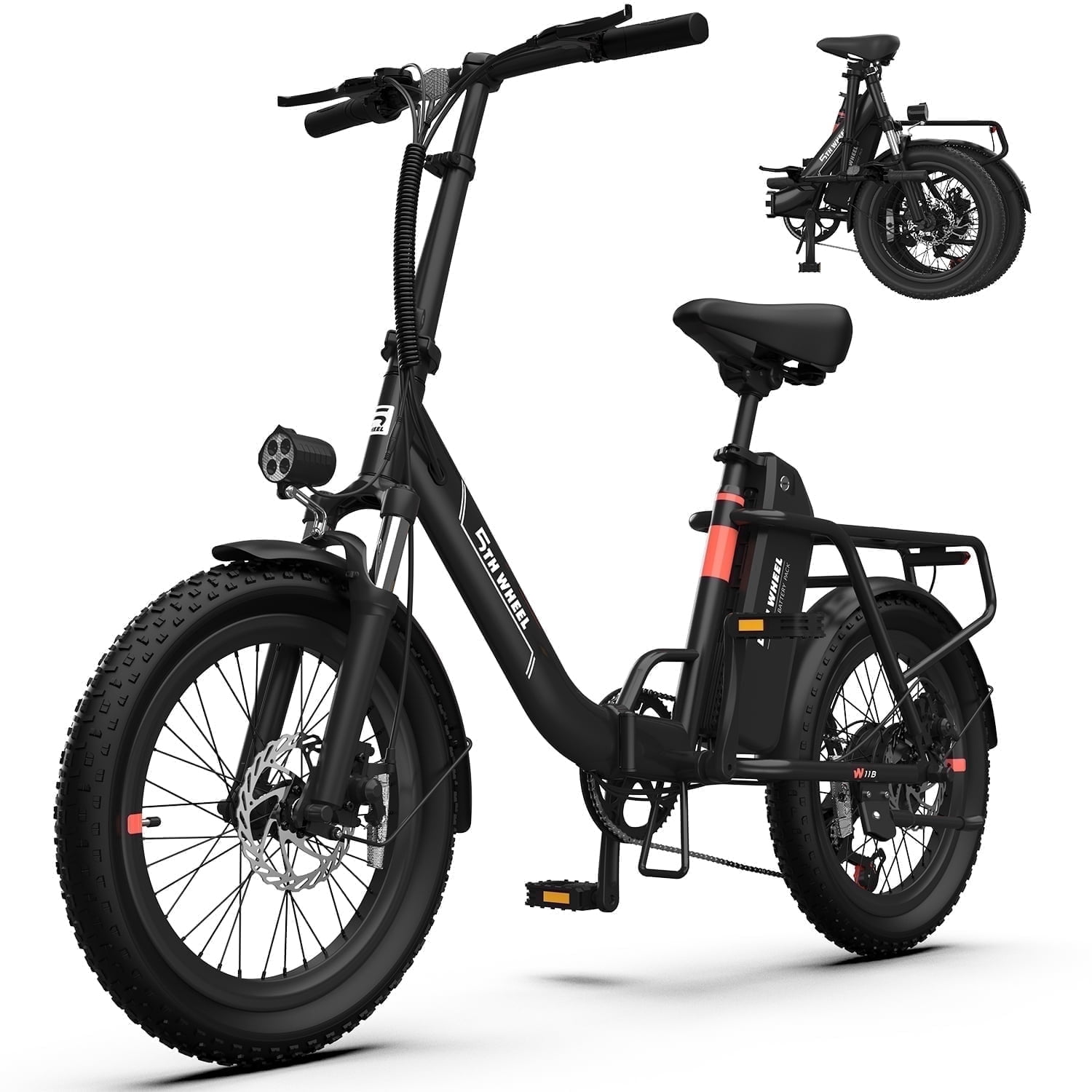 5TH WHEEL W11B 20" Fat Tire Electric Bike, Black photo 1