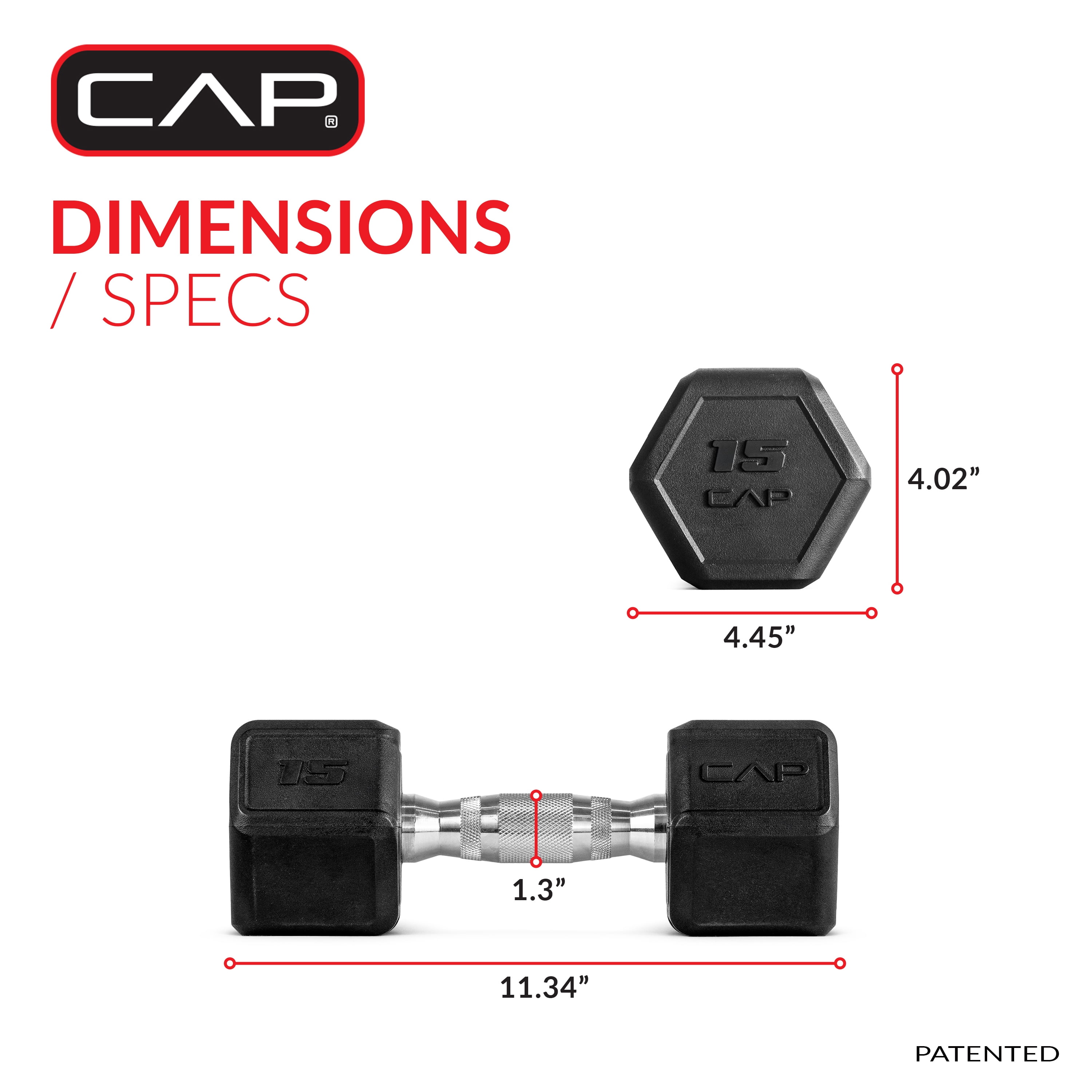 CAP 15 lb Rubber Coated Hex Dumbbell with Contoured Handle