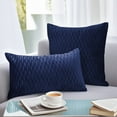 thumbnail image 2 of Unique Bargains Throw Pillow Covers Striped Velvet Rectangular Navy Blue 18" x 18", 2 of 6