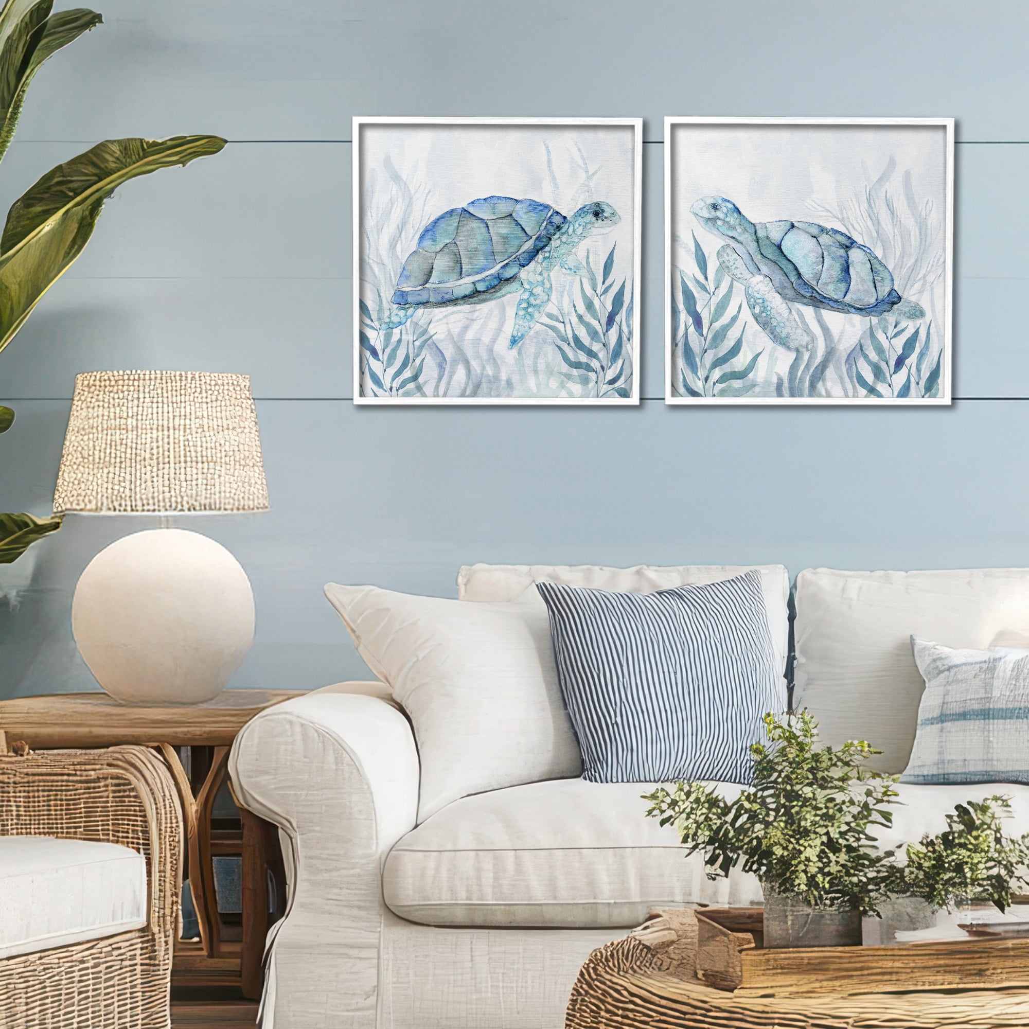 Stupell Industries Subtle Smiling Sea Turtles 2 Piece White Framed Giclee Art Set, design by Janet Tava