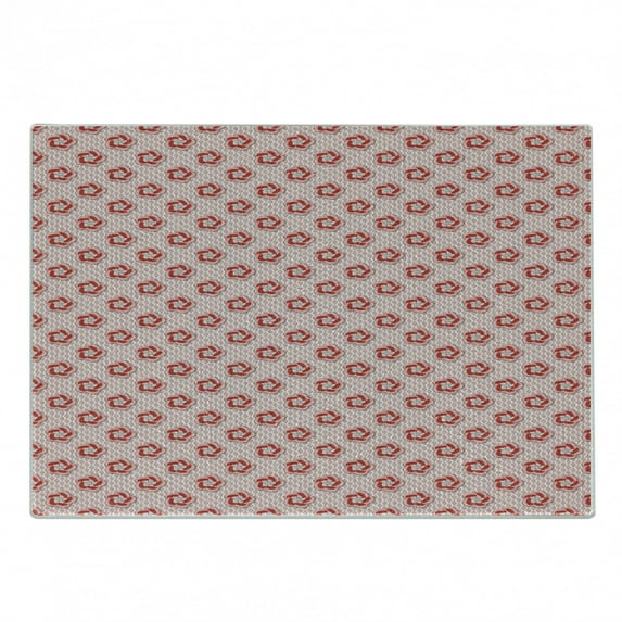 Flower Cutting Board, Abstract Romantic Spring Blossoms on Wavy Lines Lattice Style Backdrop, Decorative Tempered Glass Cutting and Serving Board, Small Size, Rose Dark Coral White, by Ambesonne