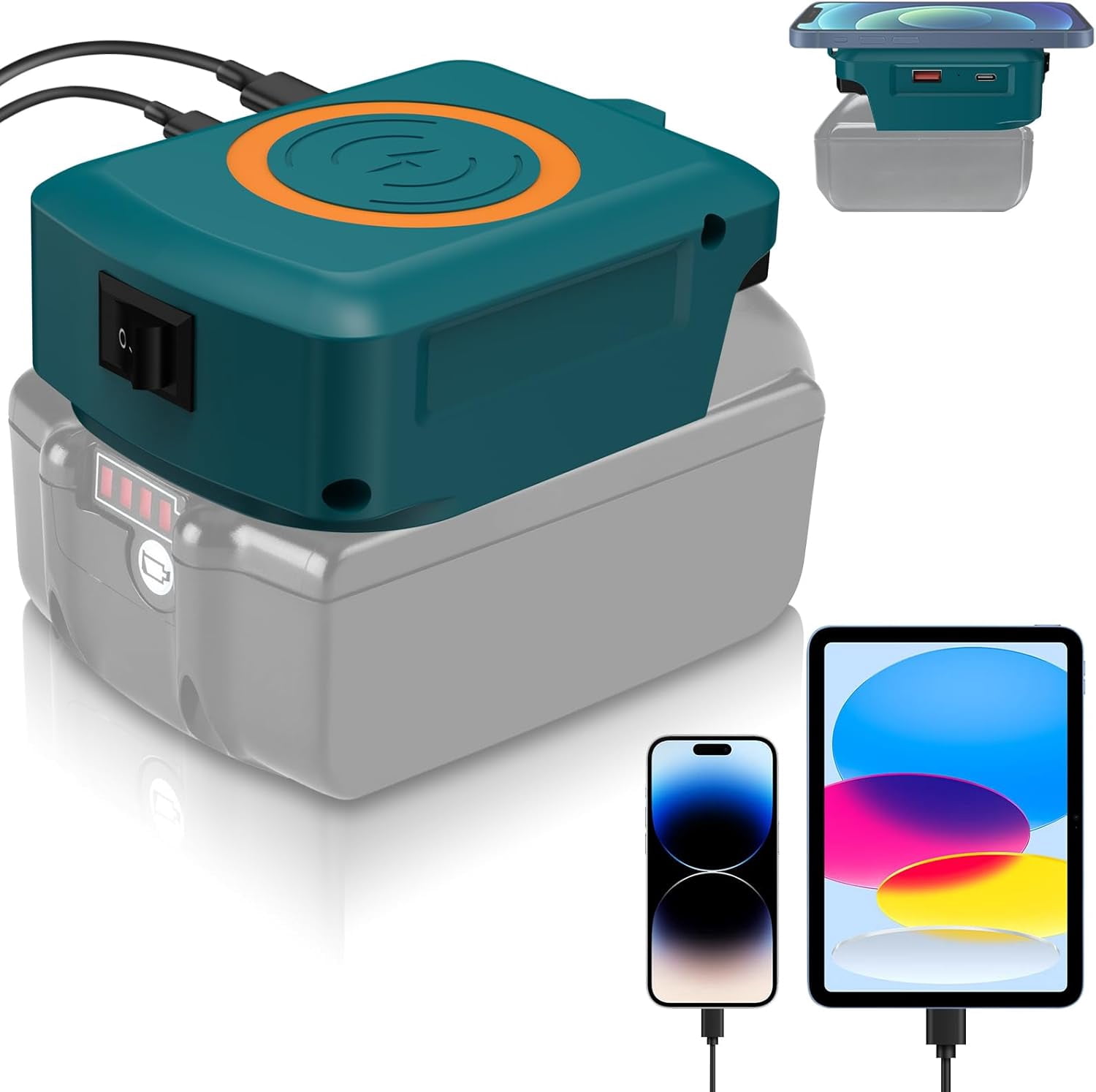 Cordless Wireless Charging for Cell Phones,Compatible with Makita 18V Lithium Battery,USB Charger Adapter for Samsung for Android for iPhone