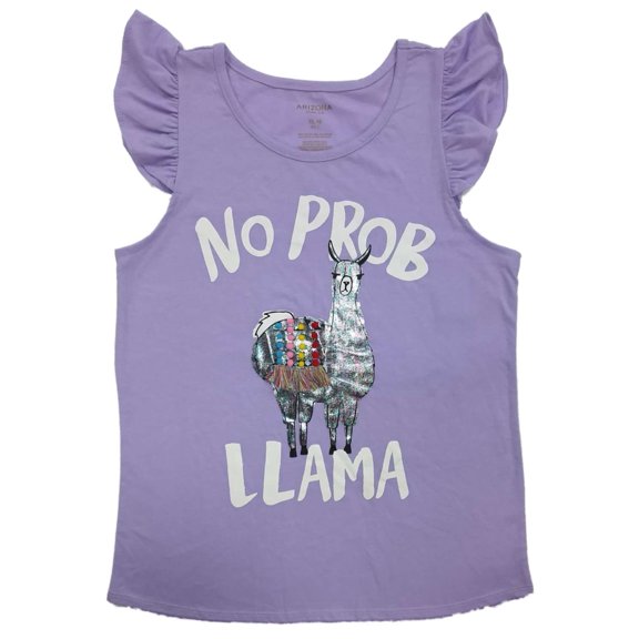 Girls Purple No Prob Llama Shirt Ruffled Tank Top X-Large (16)
