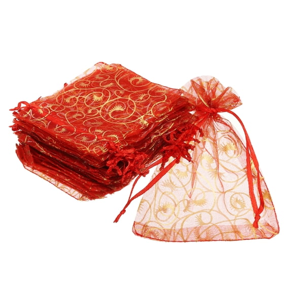 Uxcell Organza Bags, Candy Bags Mesh Bag with Drawstring for Party Favor and Gifts Red 3.94 in