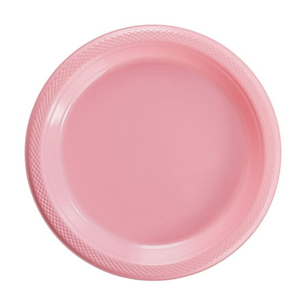 Exquisite 10" Disposable Plastic Plates Bulk - 100 Count Party Pack - Premium Plastic Disposable Lunch & Dinner Plates, Pink