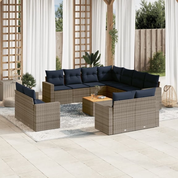 vidaXL 12 Piece Patio Sofa Set with Cushions Gray Poly Rattan