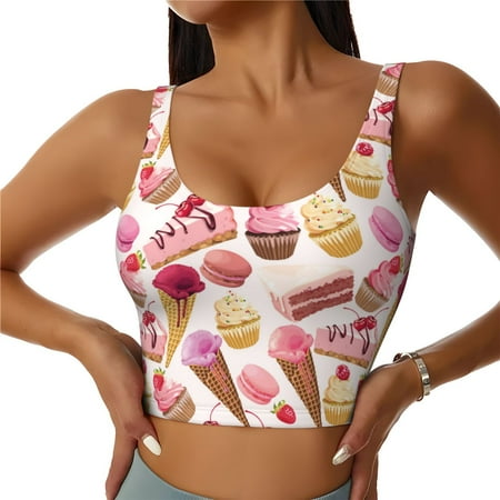 Racerback Sports Bras For Women High Support  Ice Cream Cake Print Pink Workout Tank Tops Woman  Workout Yoga Running Bra