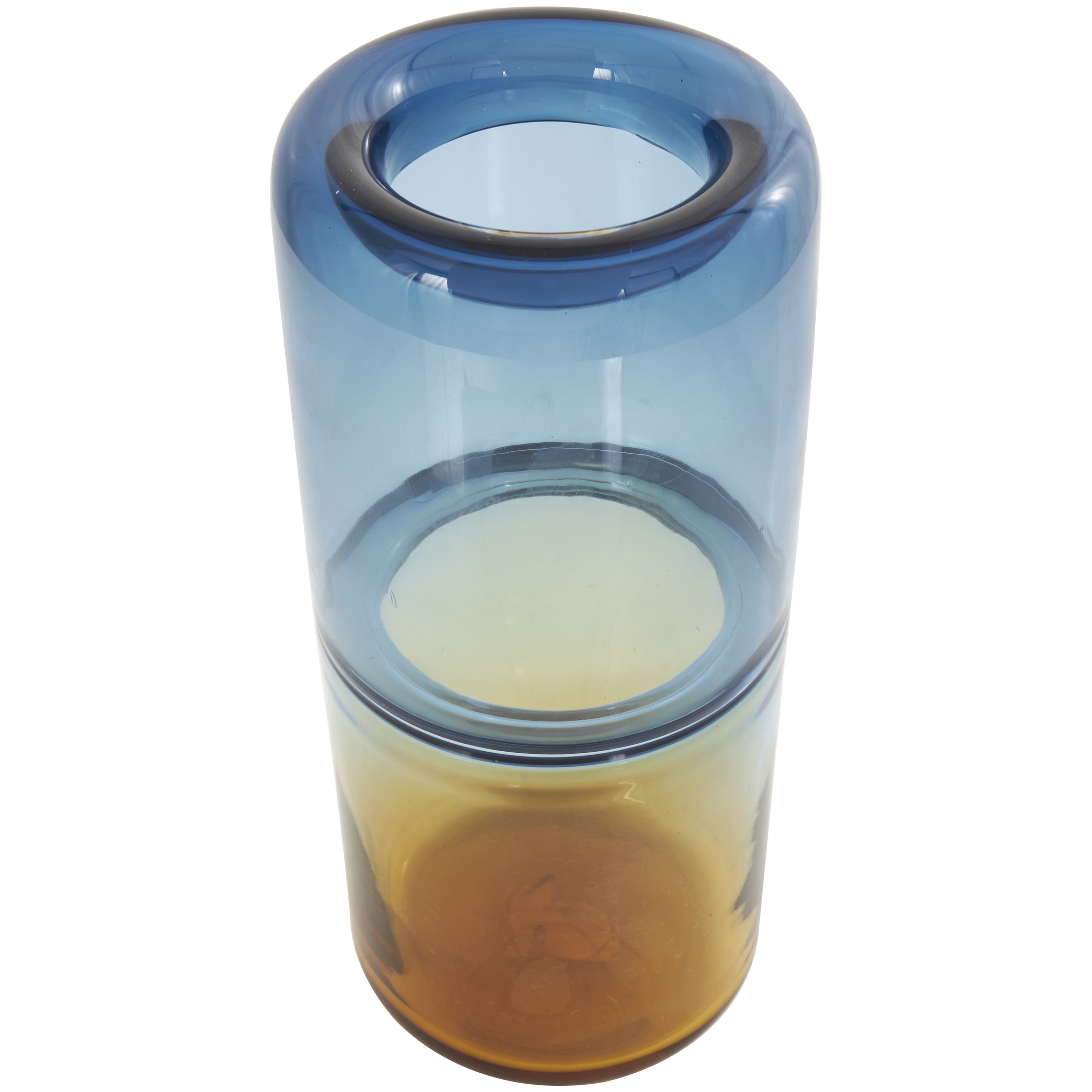 DecMode 13" Handmade Ombre Blue Glass Vase with Yellow Base