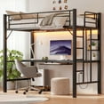 thumbnail image 5 of Loft Bed Twin Size, Lofka Heavy Duty Metal Twin Bed Frame with Writing Desk and LED Lights, Loft Bed Frame with Charging Station and CPU Stand, Black, 5 of 10