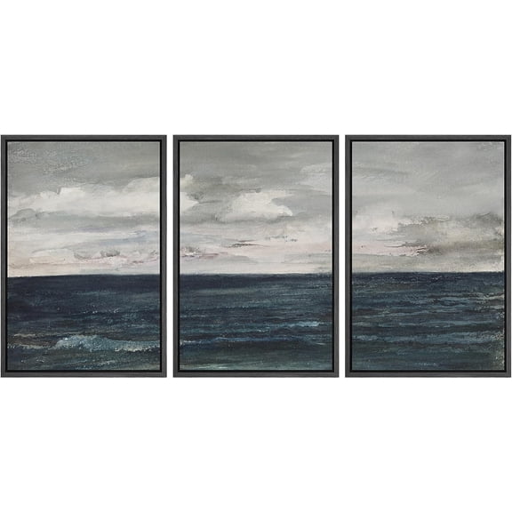 PixonSign Framed Canvas Print Wall Art Set Storm Cloud Blue Ocean Wave Coastal Seascape Nature Wilderness Illustrations Modern Art Decorative Rustic Relax/Calm Colorful for Bedroom - 24"x36"x3 Black