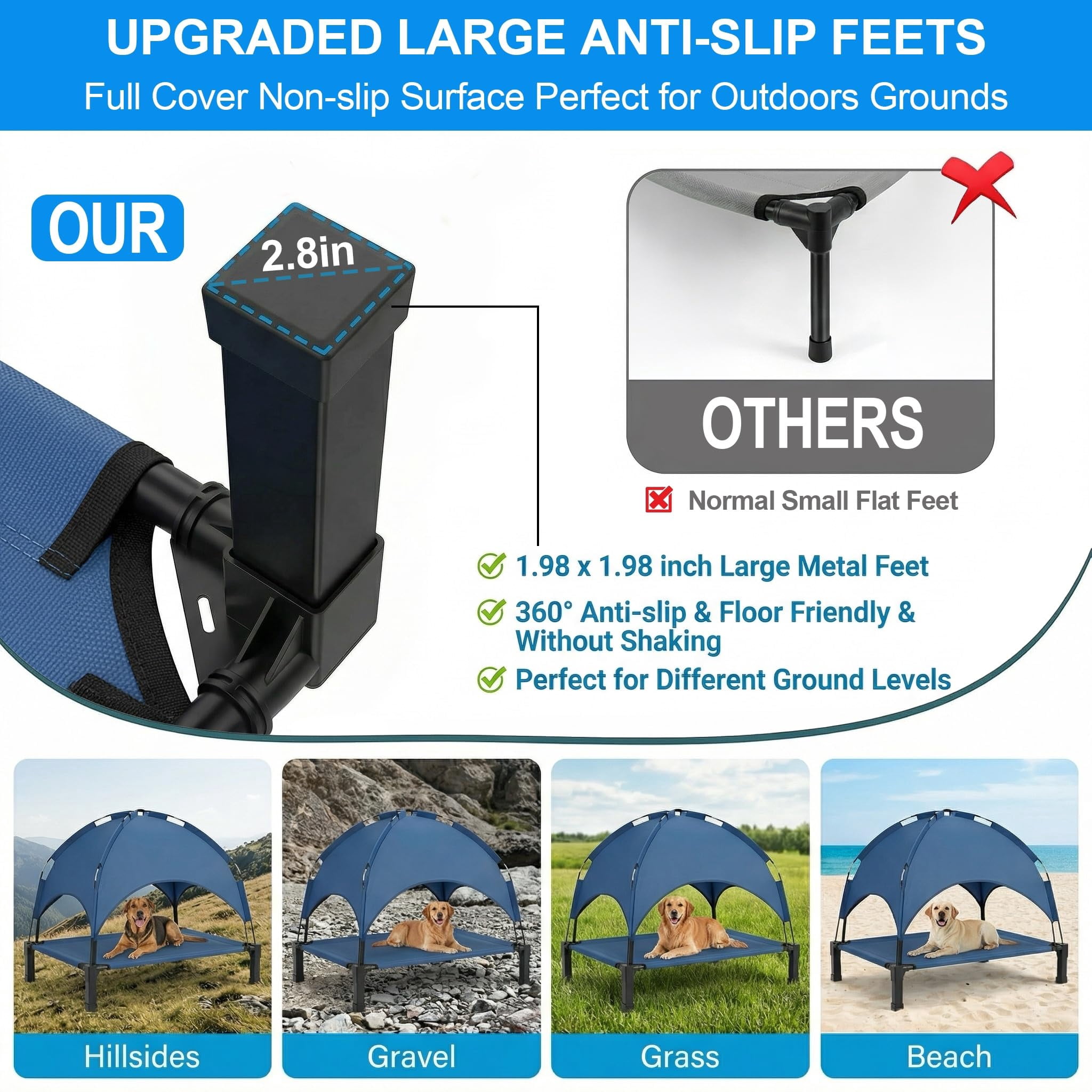 Elevated Dog Bed With Raised Pet For Large Dogs  Outdoor Removable Sun Shade Tent Breathable Mesh Portable Camping Beach Backyard Use
