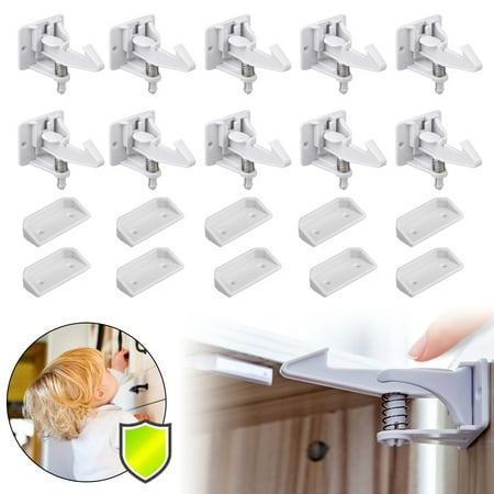 Cabinet Locks Child Safety Latches, 10 Pack Baby Proofing Cabinets Drawer Lock with Adhesive Easy Installation - No Drilling or Extra Screws Fixed (10