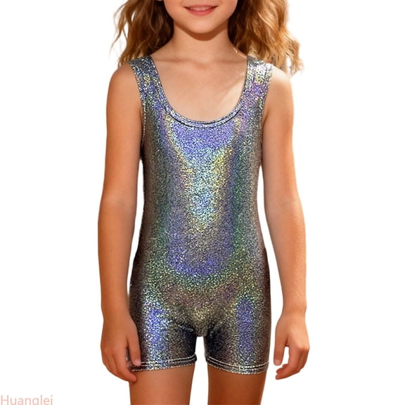 Huanglei Girls Sequin Tank Bodysuit With Shorts Sleeveless Leotard For Dance Gymnastics Performance Stretch Fit Comfortable Activewear ,100 ,Black