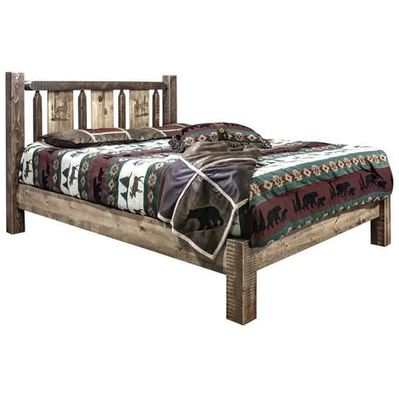 Montana Woodworks Homestead Collection Platform Bed with Laser Engraved Design