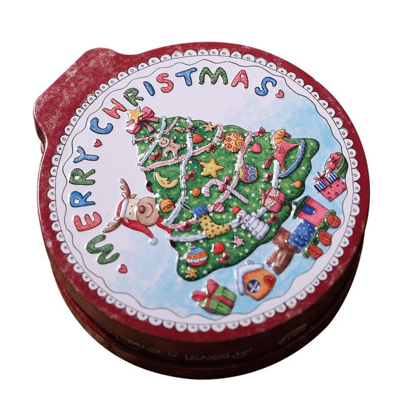 Christmas Embossing Tinplate Empty Tins With Hanging Rope Candy Cookie