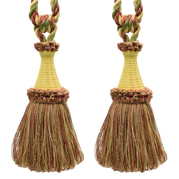 DECOPRO Decorative Curtain & Drapery Tassel Tieback Handcrafted with Victorian Design, Tassel Length 8" (20cm), Spread 30" (76cm) #TBDK8, Picnic Beige #N39 (Light Beige, Pink Red, Light Gold) Set of 2