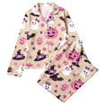 thumbnail image 3 of CUZIBR Toddler Pajamas For Girls Halloween Long Sleeve Bow Print Button Down Shirt And Pants 2 PC Sleepwear Ghost Pumpkin Witch Graphic Lapel Smooth Leisure Party Daily Nightwear,Khaki,7-8 Years, 3 of 3