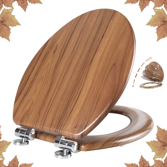 Elongated Toilet Seat Molded Wood Toilet Seat with Quietly Close and Quick Release Hinges, Easy to Install also Easy to Clean by (Elongated, Natural)