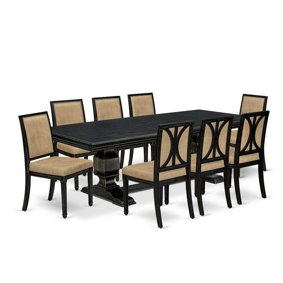 Luxe by East West Furniture 9 piece Dining Table Set of a Dining Table and 8 Dark Grey Kitchen Chairs