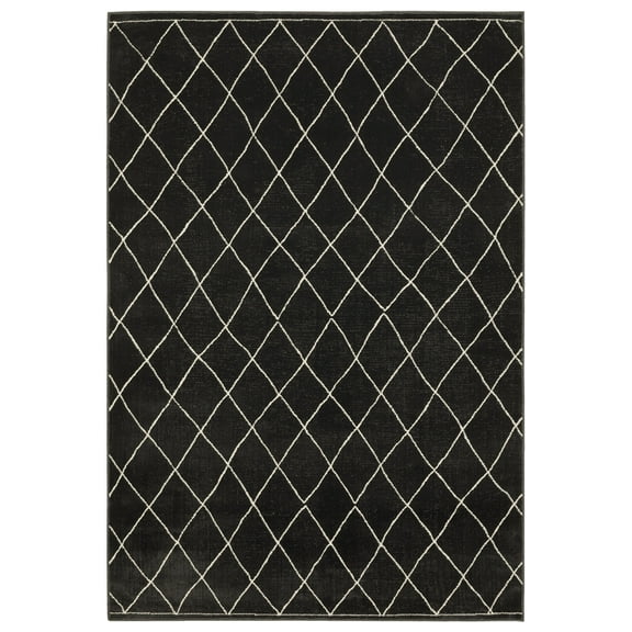 Woven Trends Marvel - RAY12 - Modern Style, Diamond Pattern, Pet & Family Friendly, Living Room, Dining Room, Office, Low Pile Polyester Area Rug in Black - 8' x 11'